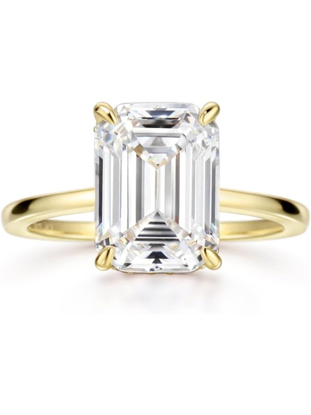 Stunning 18K Gold Plated Emerald Cut CZ Engagement Ring for Women - Wedding